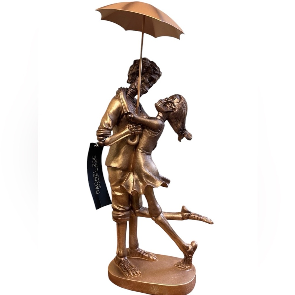Rachel Zoe HALLOWEEN Gold Skeleton Couple Dancing UMBRELLA Decor  18"
